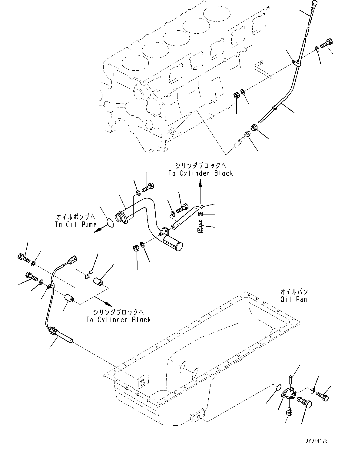 Engines Komatsu / SA6D140-2C S/N 40713-UP (For D355C-3)(0000806c) / Oil Pan and Suction Tube, Oil Level Gauge (#40713-)(B002002 : A2110-004002)