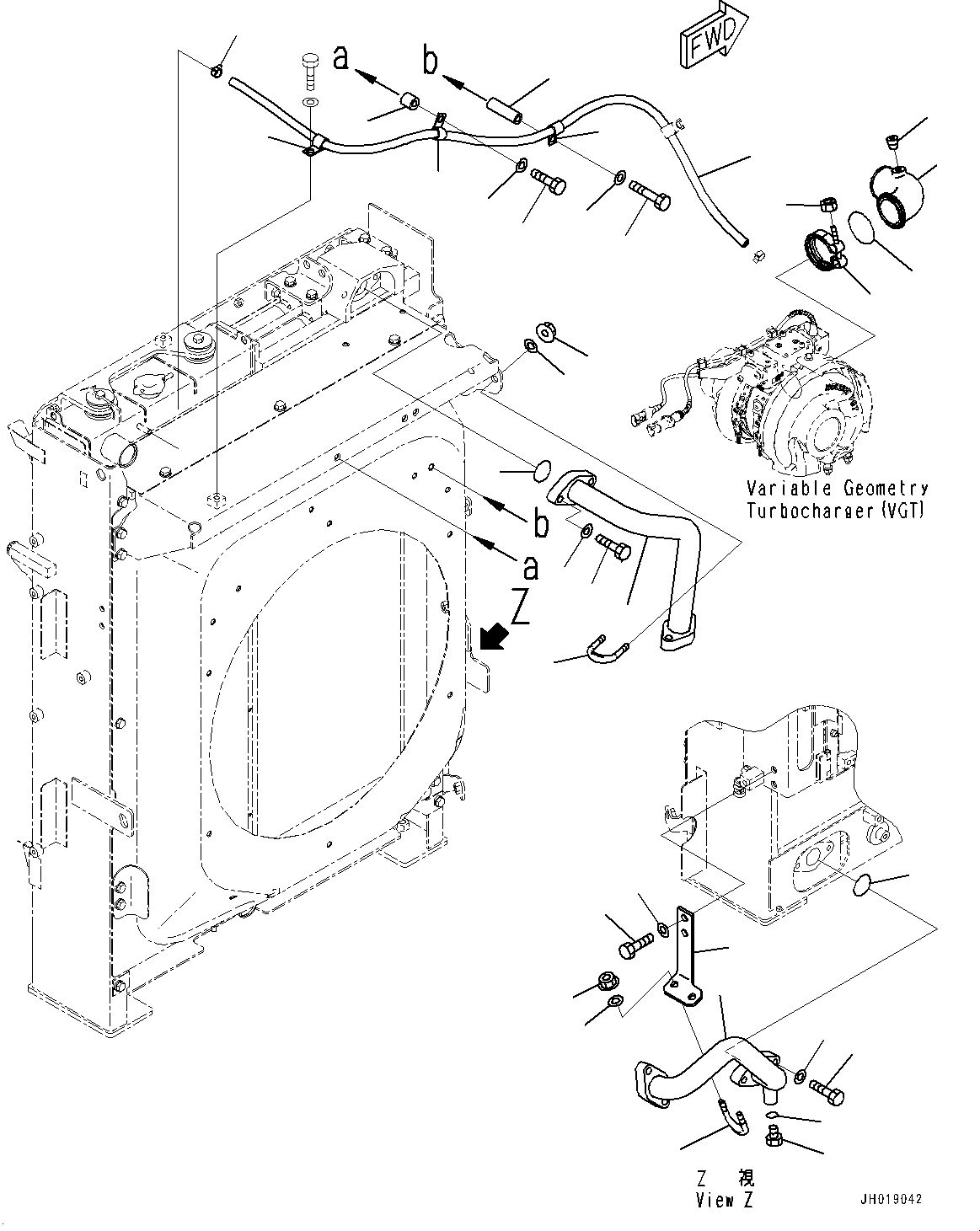 Komatsu parts book diagram for PC240LC-11 S/N 95001-UP: COOLING SYSTEM, OIL COOLER PIPING (#95001-)