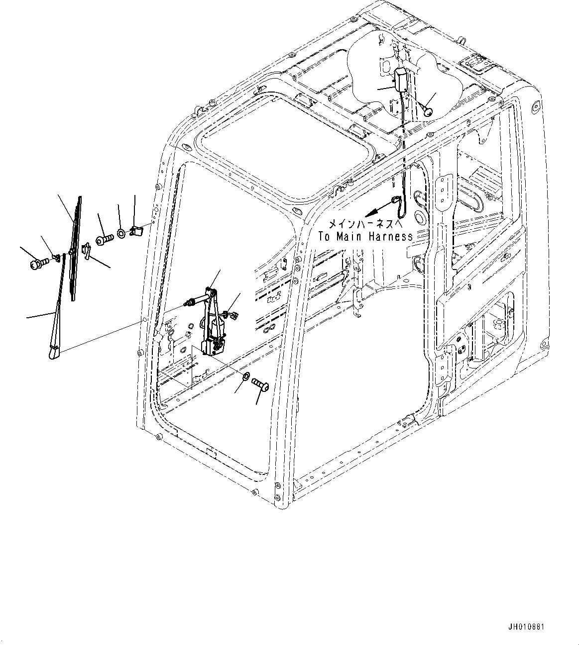 Komatsu parts book diagram for PC240LC-11 S/N 95001-UP: CAB, WIPER AND ROOM LAMP (#95001-)
