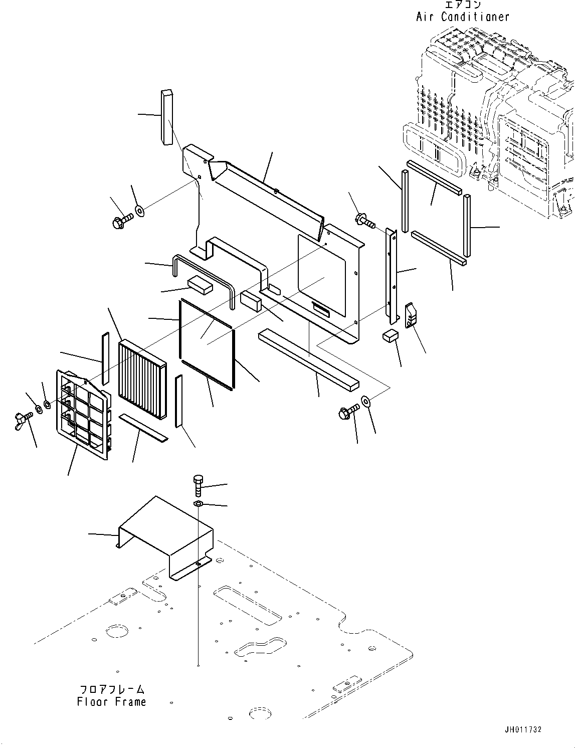 Komatsu parts book diagram for PC240LC-11 S/N 95001-UP: CAB, CAB IN PARTS, PARTITION AND RECIRCULATION AIR FILTER (#95001-)