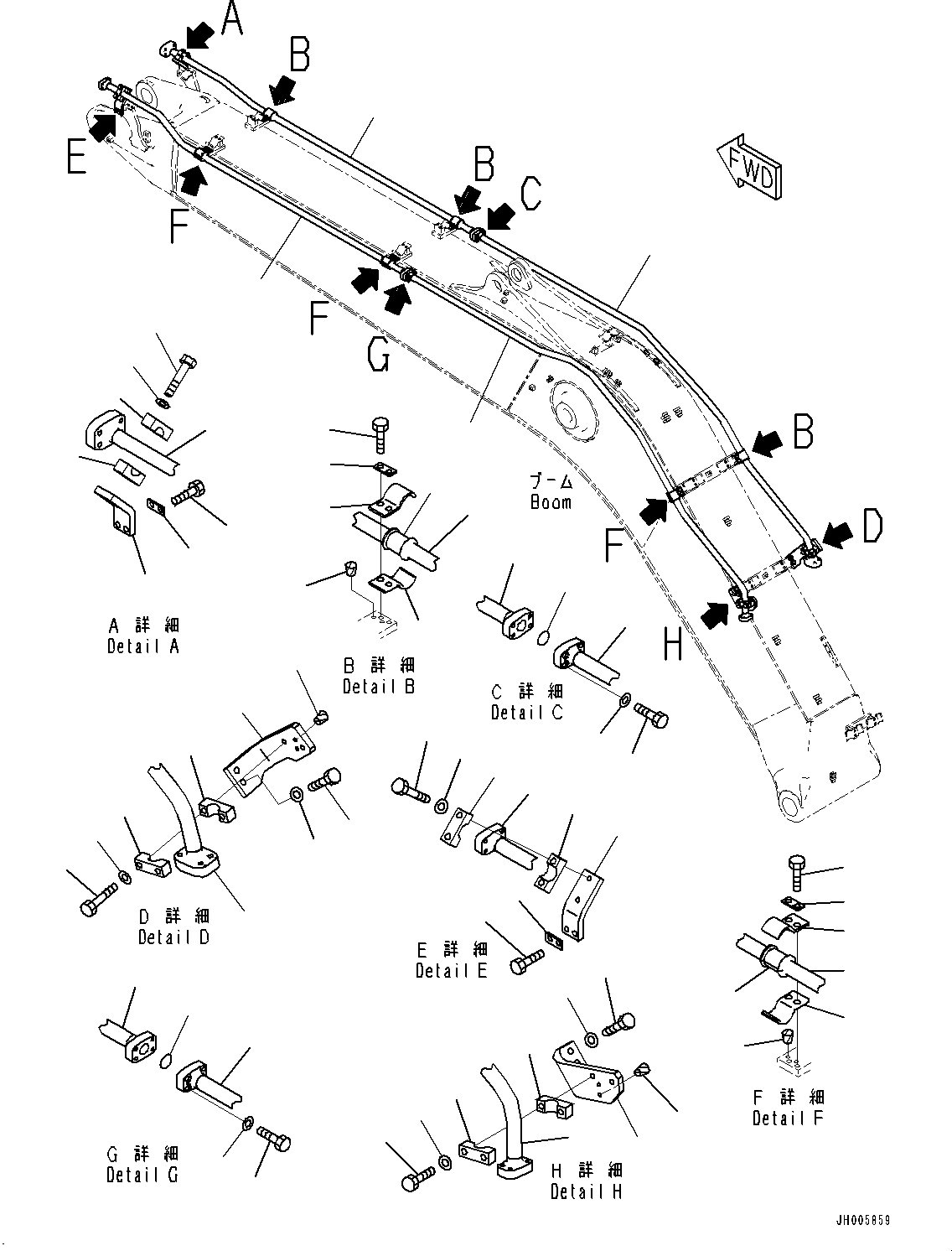 Komatsu parts book diagram for PC240LC-11 S/N 95001-UP: BOOM, ATTACHMENT PIPING (#95001-)