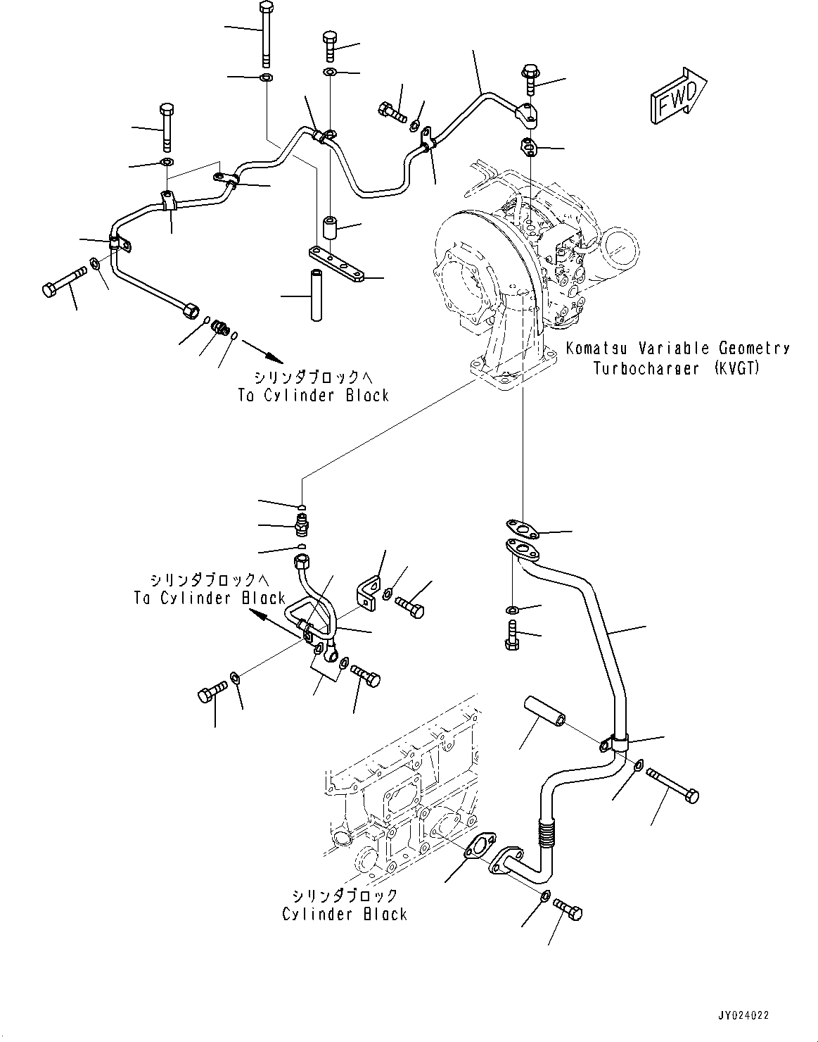 Engines Komatsu / SAA6D125E-7A S/N 860001-UP (For PC490-11/PC490LC-11)(0000827U) / Komatsu Variable Geometry Turbocharger (KVGT), Oil Piping(A007002 : A1530-001002)