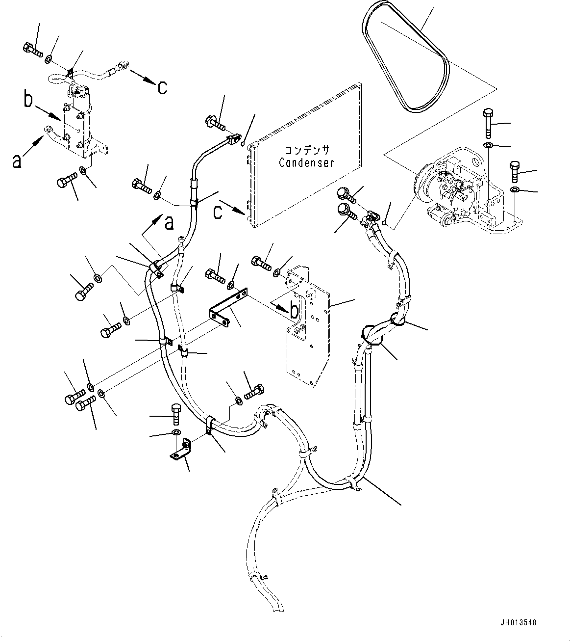 Komatsu parts book diagram for PC360LC-11 S/N 90001-UP (For North America): AIR CONDITIONER UNIT, AIR CONDITIONER PIPING MOUNTING (2/2) (#90001-)