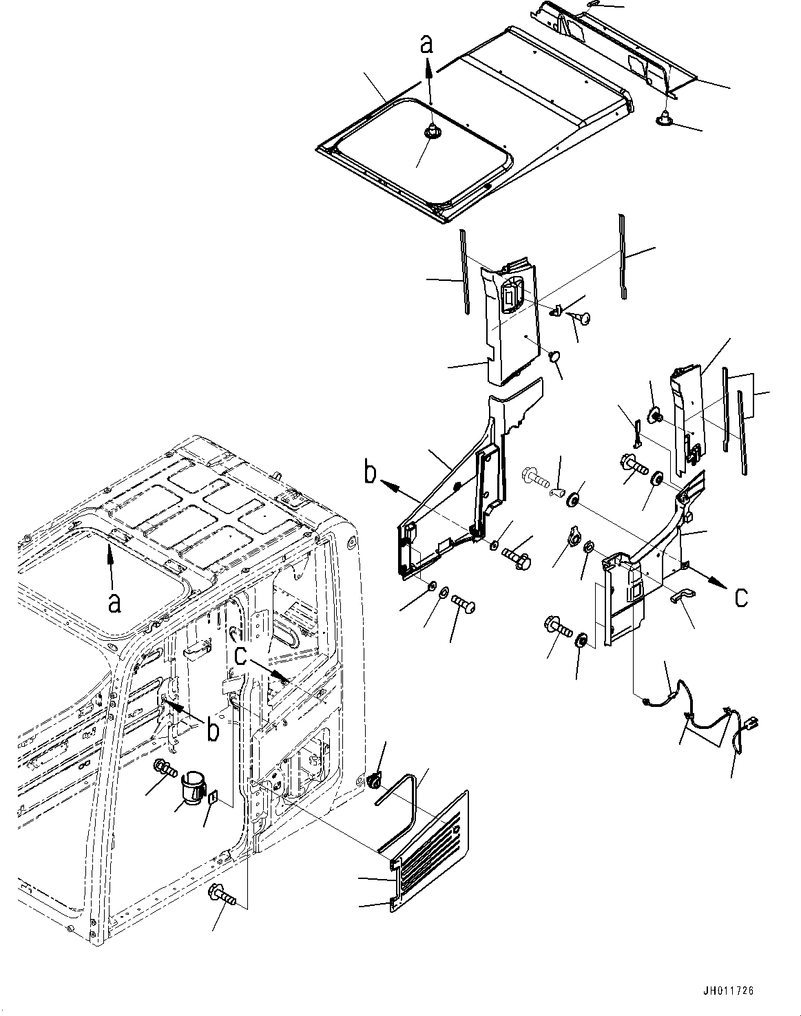 Komatsu parts book diagram for PC360LC-11 S/N 90001-UP (For North America): CAB, ROOF COVER, HANGER, DRINK HOLDER AND AIR INTAKE (#90179-)
