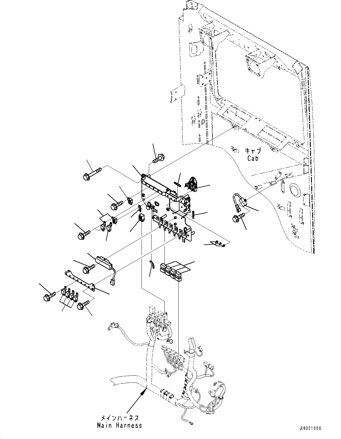 Komatsu parts book diagram for PC360LC-11 S/N 90001-UP (For North America): CAB, CAB IN PARTS, MAIN WIRING HARNESS CLAMP (#90001-)