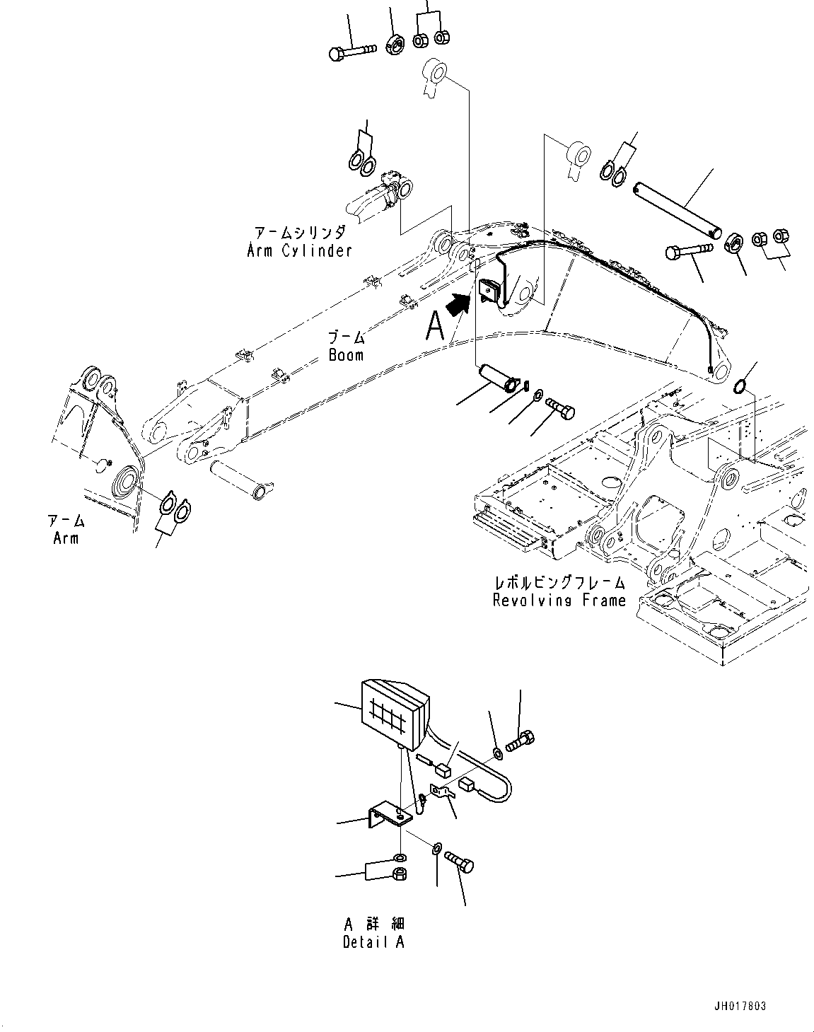 Komatsu parts book diagram for PC360LC-11 S/N 90001-UP (For North America): BOOM, CYLINDER PIN AND WORKING LAMP (#90001-)