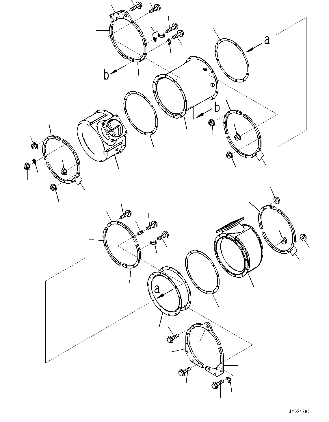 Engines Komatsu / SAA6D140E-7A S/N 830001-UP (For D155AX-8/D155AXI-8)(0000856C) / Komatsu Diesel Particulate Filter (KDPF) and SCR Assembly, SCR Assembly (#830001-830643)(A011004 : A1610-001004)
