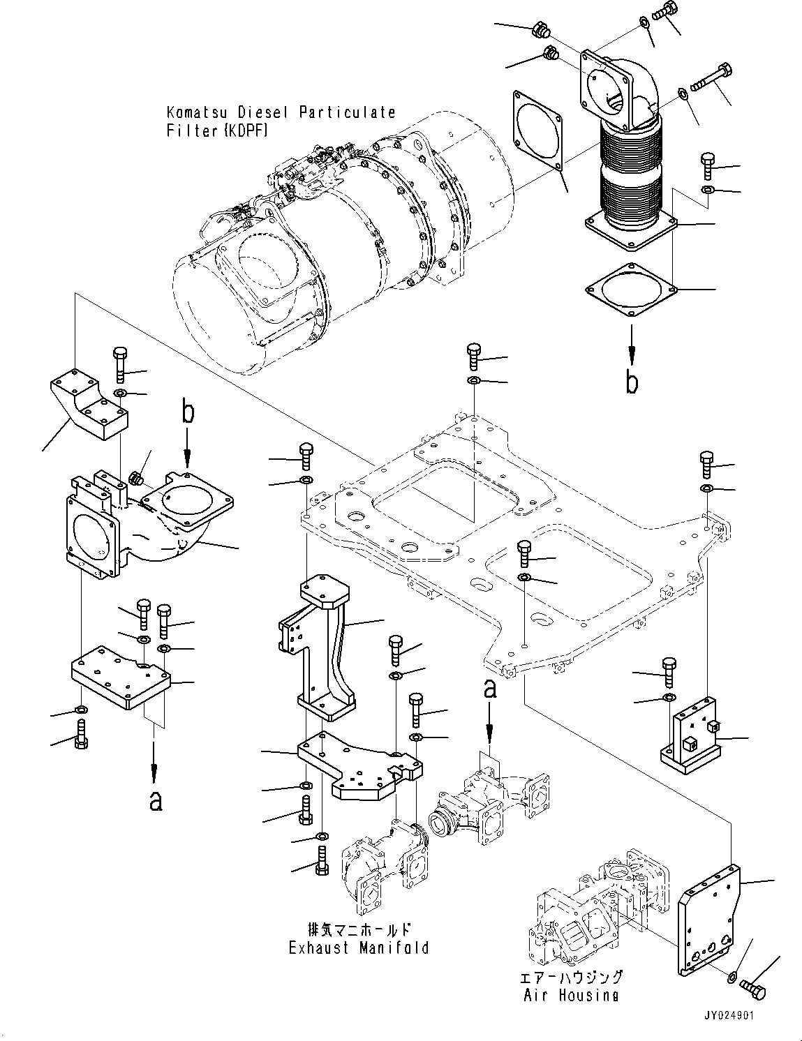 Engines Komatsu / SAA6D140E-7A S/N 830001-UP (For D155AX-8/D155AXI-8)(0000856C) / Komatsu Diesel Particulate Filter (KDPF) and SCR Assembly, Komatsu Diesel Particulate Filter (KDPF) Mounting (2/2) (#830001-8306(A011007 : A1610-001007)