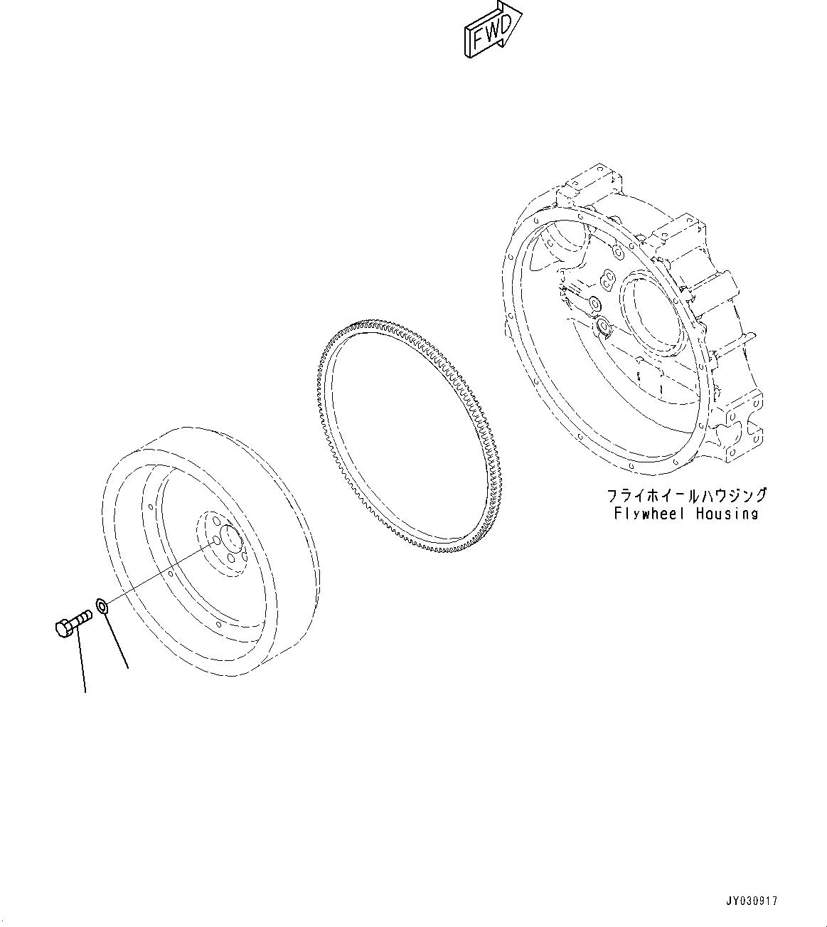 Komatsu parts book diagram for SAA4D95LE-7AA S/N 800001-UP (For D37EX-24/D37EXI-24/D37PX-24/D37PXI-24): FLYWHEEL MOUNTING (#800001-)