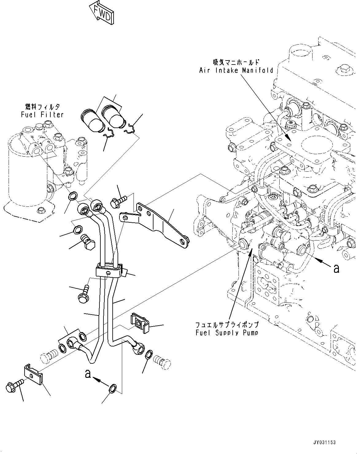 Komatsu parts book diagram for SAA4D95LE-7AA S/N 800001-UP (For D37EX-24/D37EXI-24/D37PX-24/D37PXI-24): FUEL PIPING (#800001-)