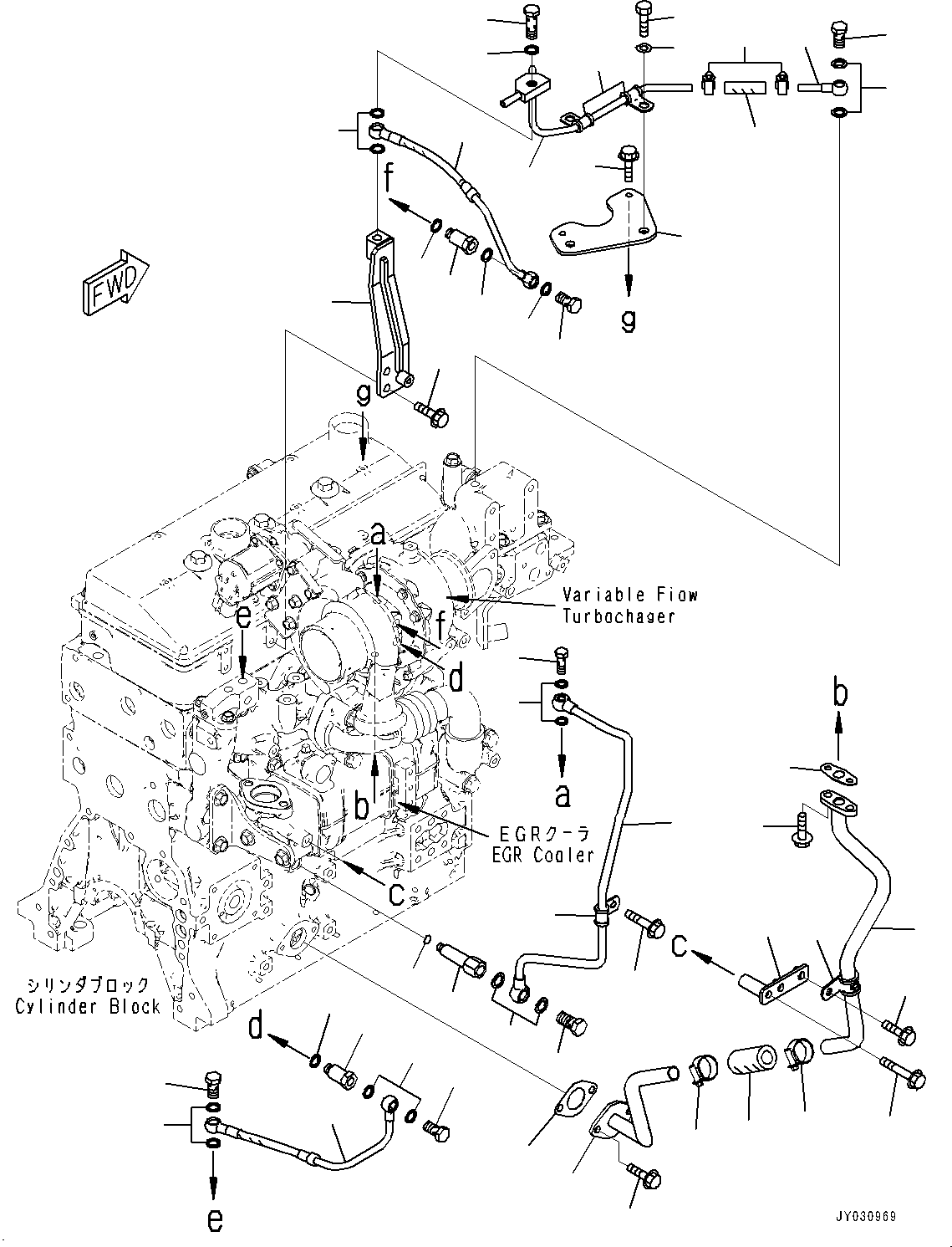 Komatsu parts book diagram for SAA4D95LE-7BB S/N 800001-UP (For D39EX-24/D39EXI-24/D39PX-24/D39PXI-24): TURBOCHARGER OIL PIPING (#800001-)