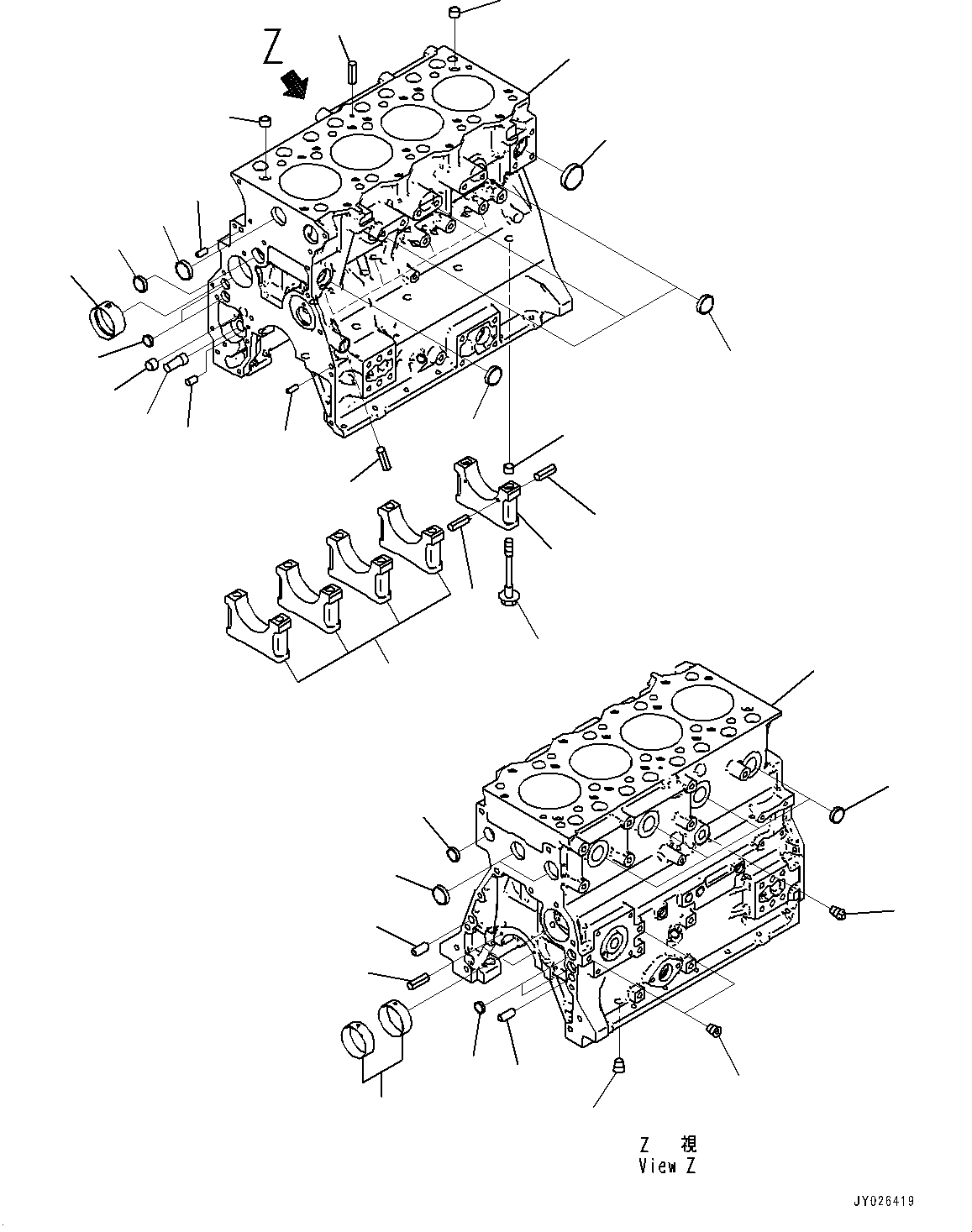 Komatsu parts book diagram for SAA4D95LE-7BB S/N 800001-UP (For D39EX-24/D39EXI-24/D39PX-24/D39PXI-24): CYLINDER BLOCK, GAUGE CYLINDER (#800001-)