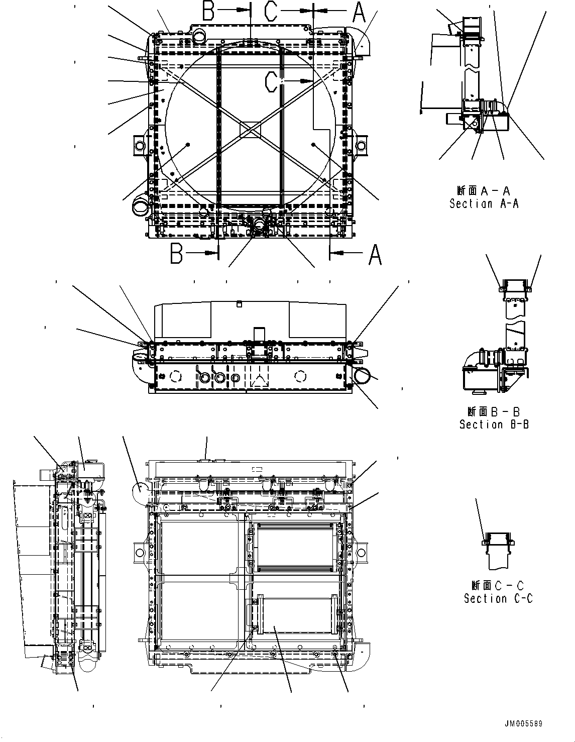 Komatsu parts book diagram for HD465-7E1 S/N 20001-UP (For EU): RADIATOR, INNER PARTS (1/2) (#20013-)
