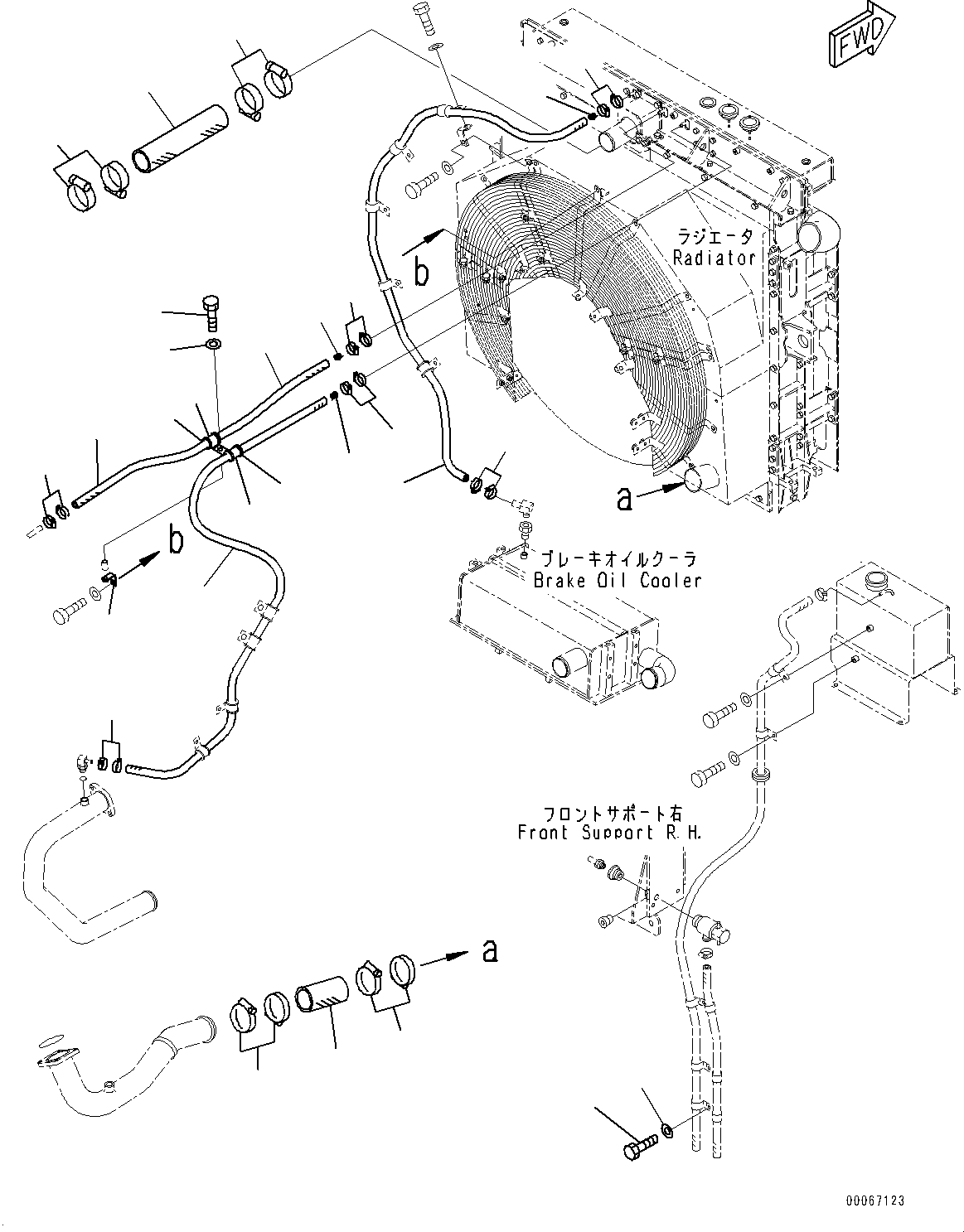 Komatsu parts book diagram for HD465-7E1 S/N 20001-UP (For EU): RADIATOR, COOLANT PIPING (1/2) (#20001-)