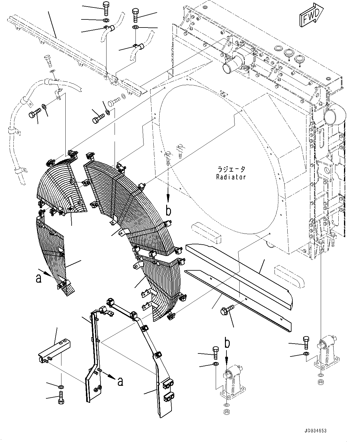 Komatsu parts book diagram for HD465-7E1 S/N 20001-UP (For EU): RADIATOR, FAN NET (#20001-)