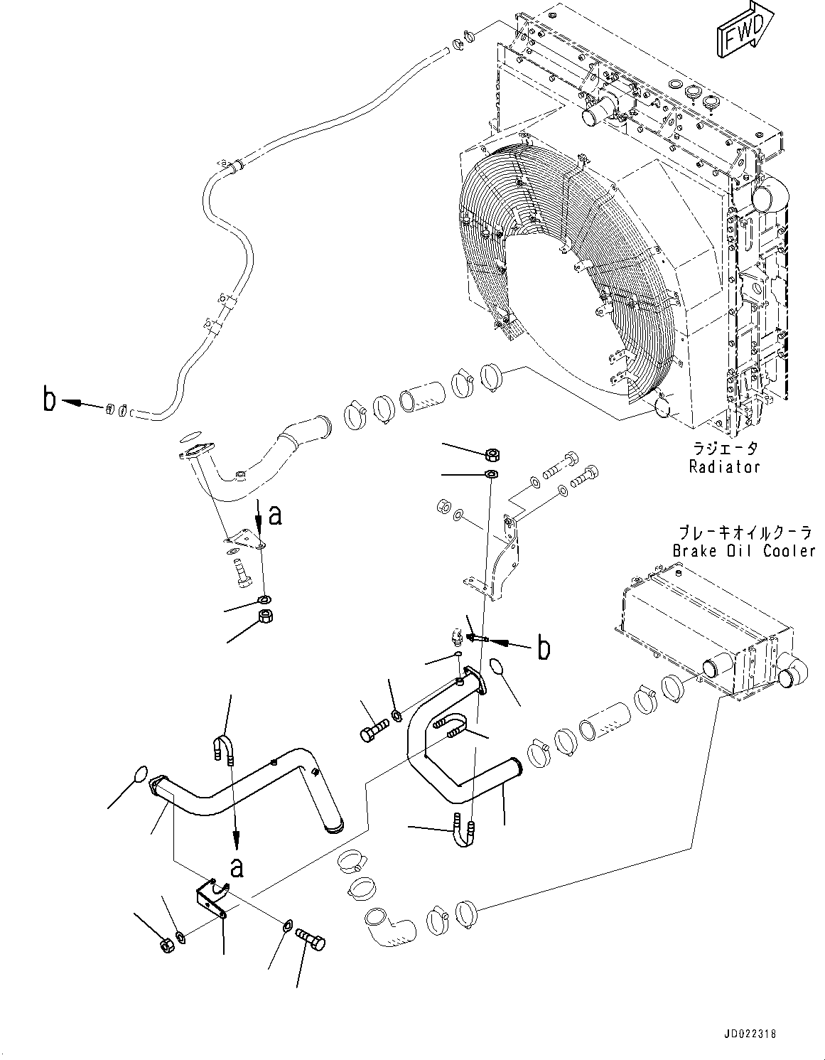 Komatsu parts book diagram for HD465-7E1 S/N 20001-UP (For EU): COOLANT PIPING, RADIATOR TO ENGINE (#20001-)