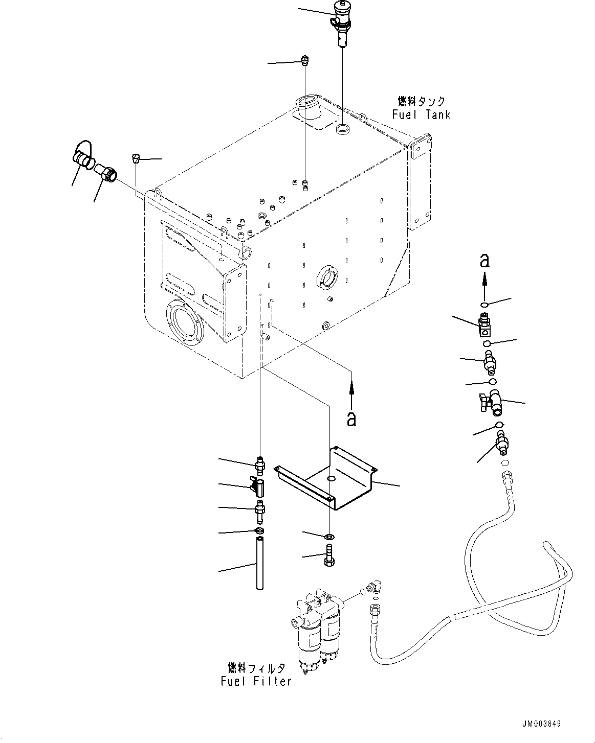 Komatsu parts book diagram for HD465-7E1 S/N 20001-UP (For EU): FUEL TANK, DRAIN VALVE AND COVER (#20001-)