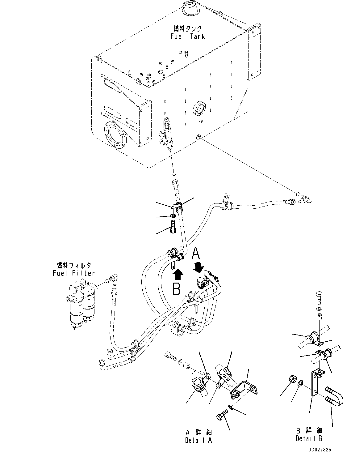 Komatsu parts book diagram for HD465-7E1 S/N 20001-UP (For EU): FUEL PIPING, MOUNTING BRACKET (#20001-)