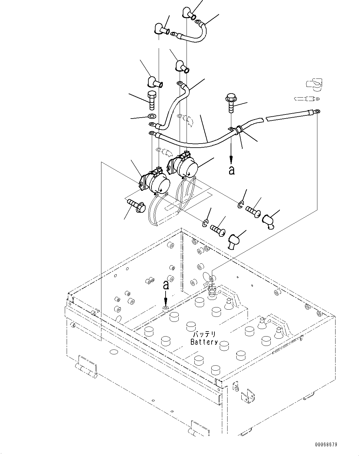 Komatsu parts book diagram for HD465-7E1 S/N 20001-UP (For EU): BATTERY BOX, EMERGENCY SWITCH (#20001-)