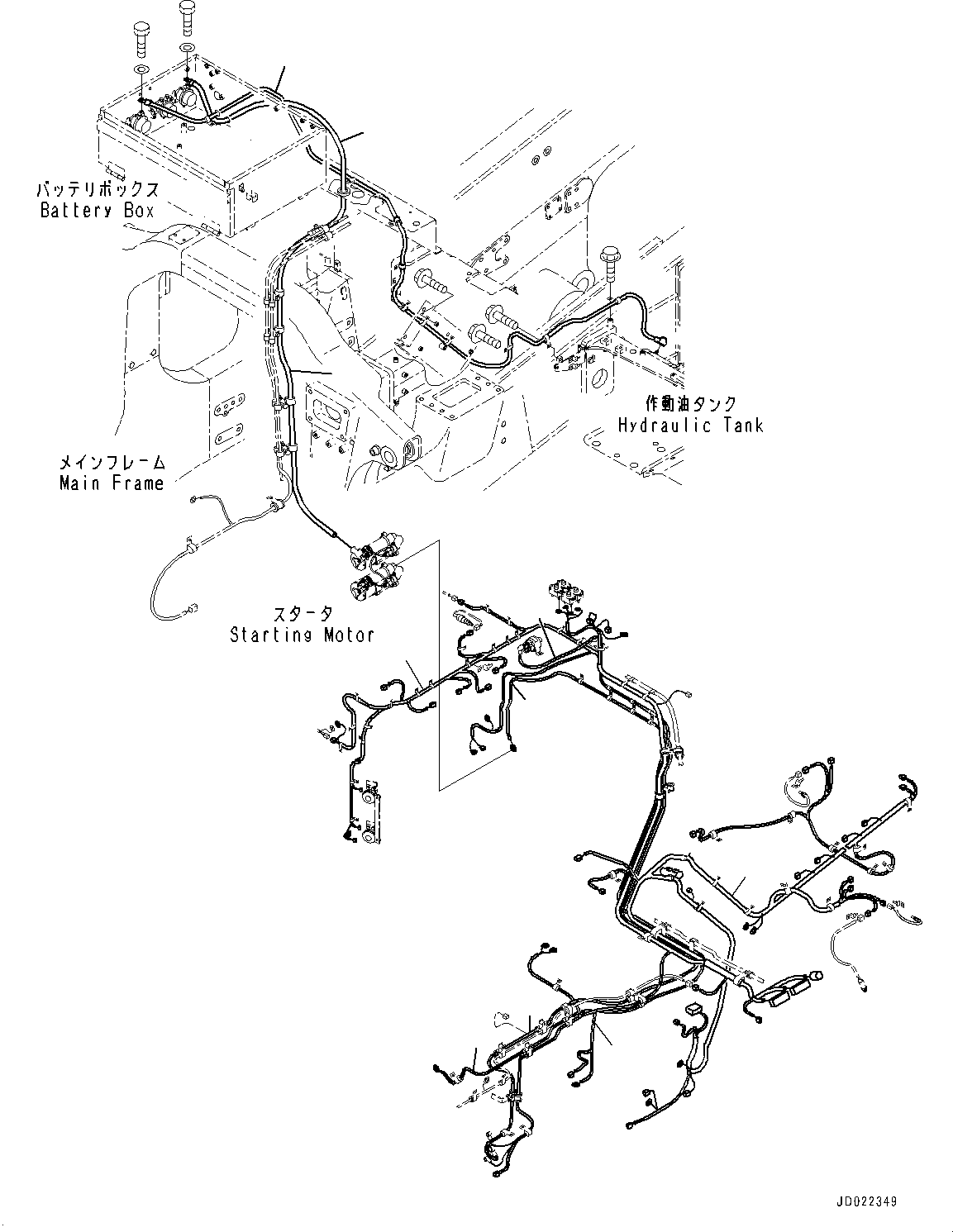 Komatsu parts book diagram for HD465-7E1 S/N 20001-UP (For EU): BATTERY BOX, MAIN WIRING HARNESS (#20001-)