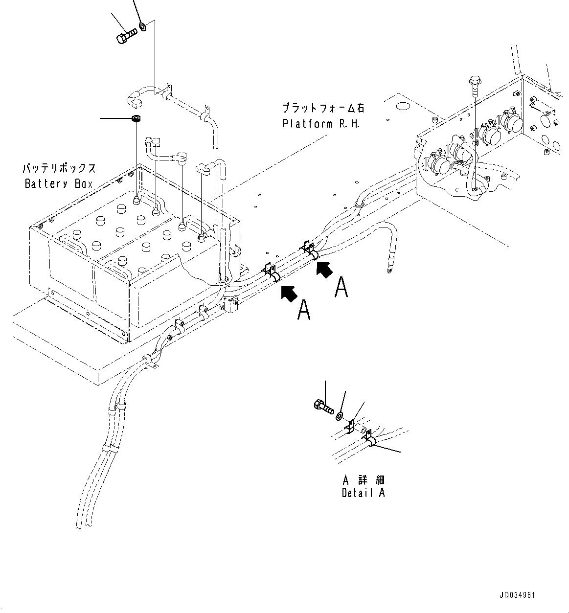 Komatsu parts book diagram for HD465-7E1 S/N 20001-UP (For EU): BATTERY BOX, CLIP (#20001-)