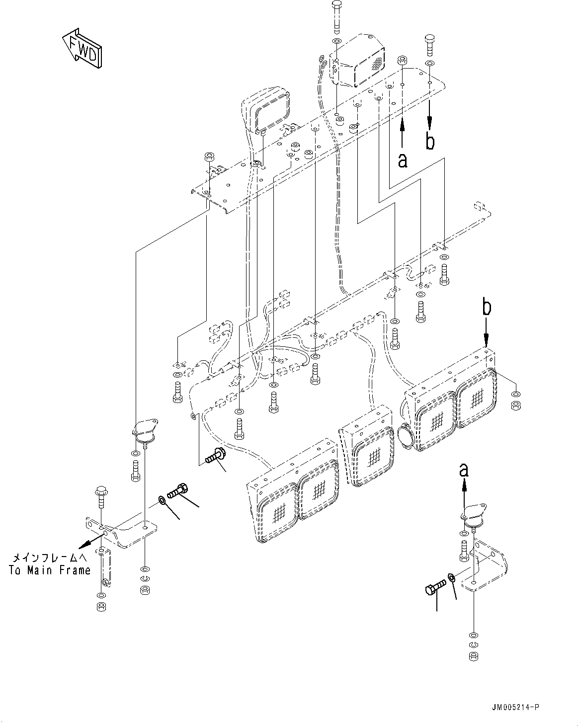 Komatsu parts book diagram for HD465-7E1 S/N 20001-UP (For EU): REAR COMBINATION LAMP AND BACKUP ALARM, BOLT (#20001-)