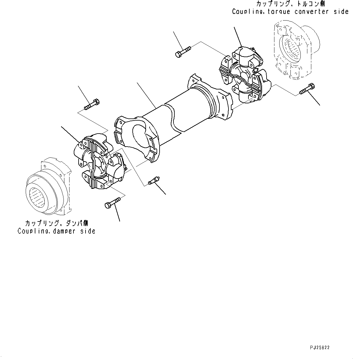 Komatsu parts book diagram for HD465-7E1 S/N 20001-UP (For EU): FRONT DRIVE SHAFT (#20001-)