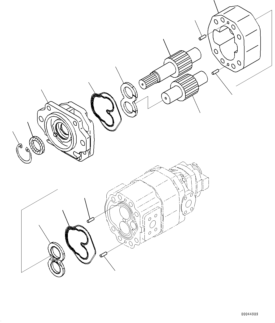 Komatsu parts book diagram for HD465-7E1 S/N 20001-UP (For EU): TORQUE CONVERTER AND TRANSMISSION, STEERING AND HOIST PUMP (1/2) (#20001-)