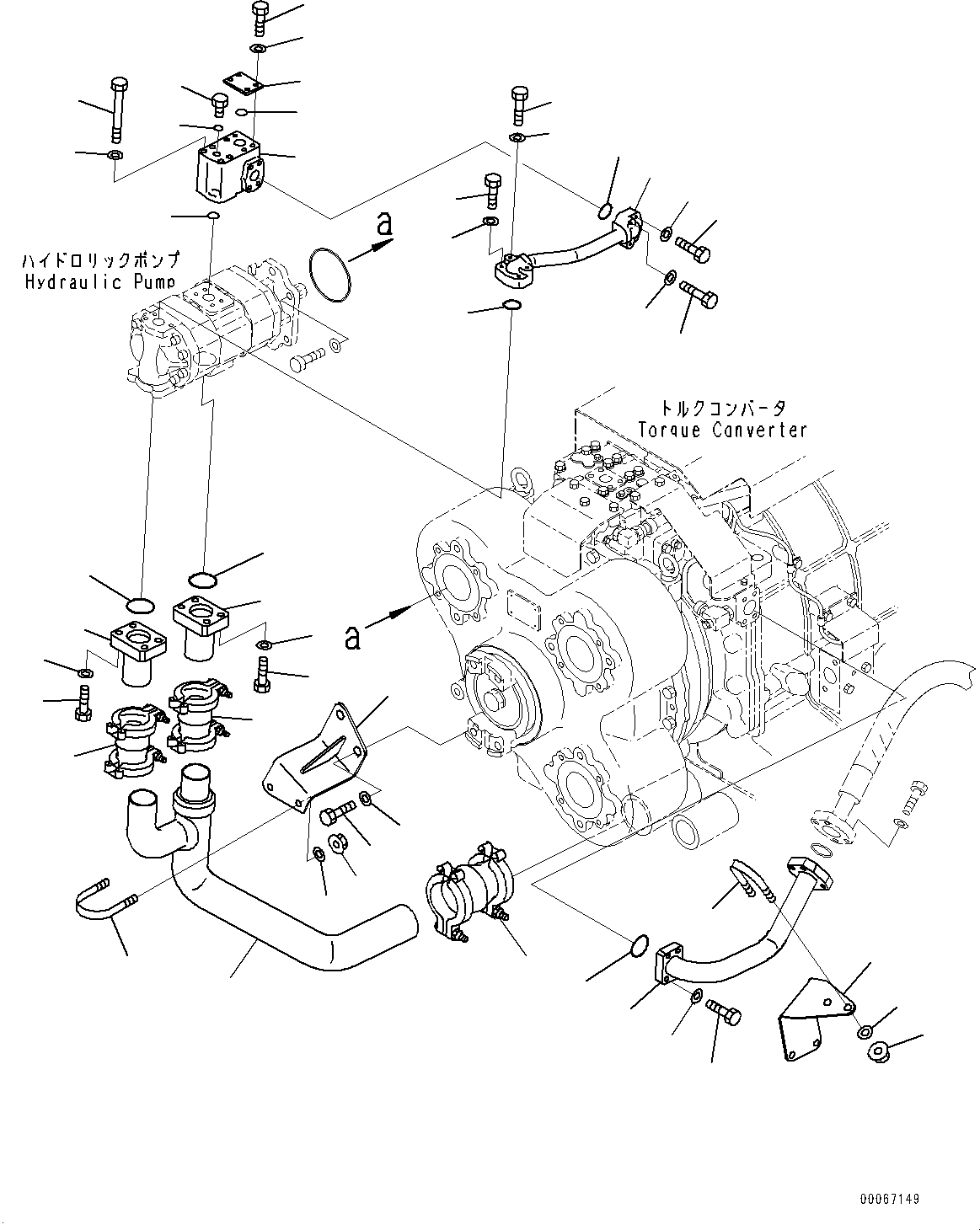 Komatsu parts book diagram for HD465-7E1 S/N 20001-UP (For EU): TORQUE CONVERTER AND TRANSMISSION, COOLING PUMP PIPING (#20001-)