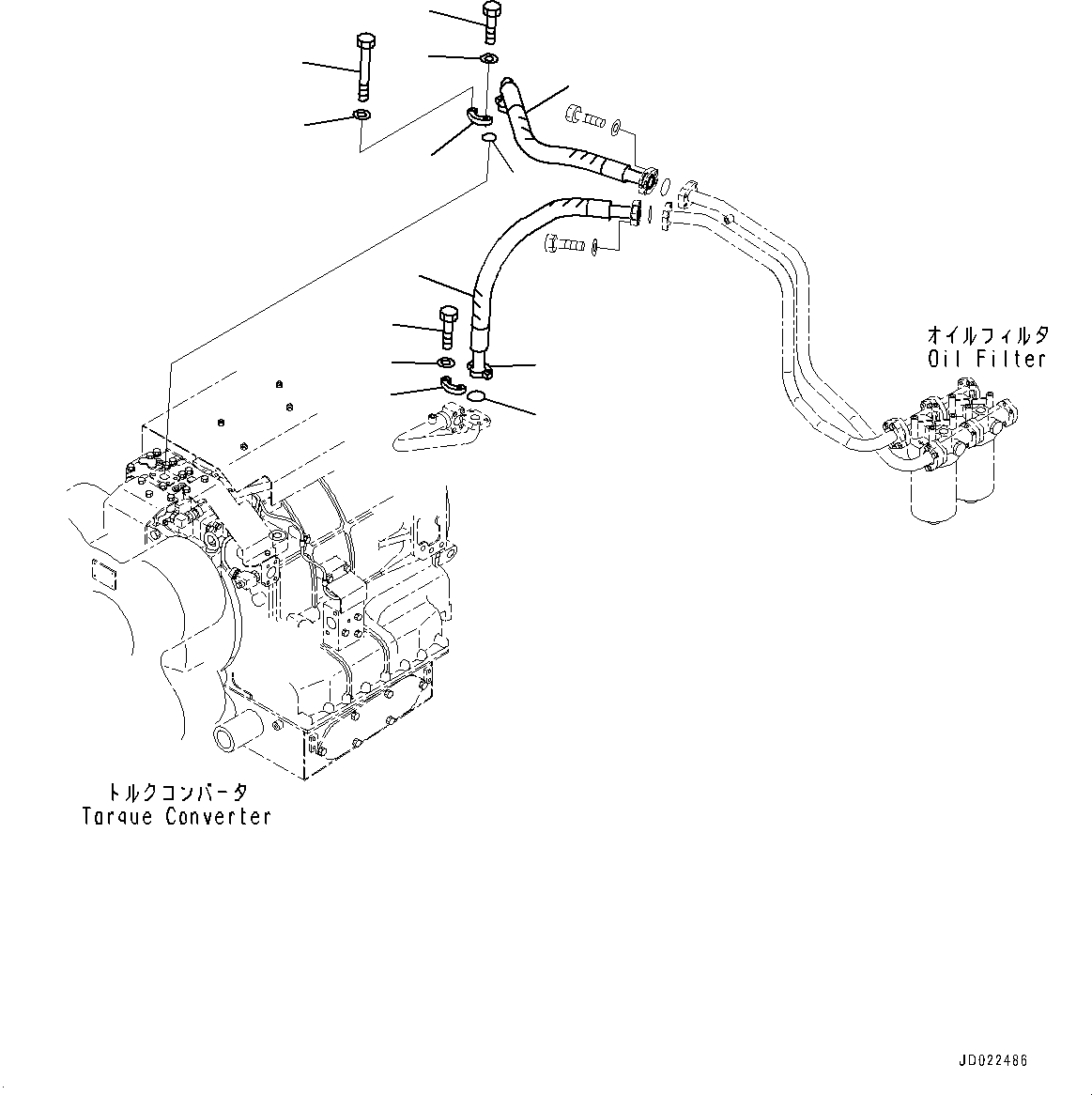 Komatsu parts book diagram for HD465-7E1 S/N 20001-UP (For EU): TORQUE CONVERTER AND TRANSMISSION, TRANSMISSION PIPING (1/2) (#20001-)
