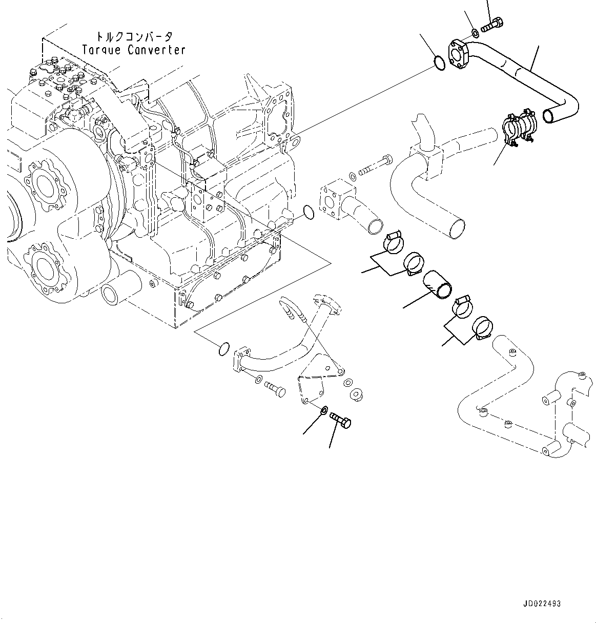 Komatsu parts book diagram for HD465-7E1 S/N 20001-UP (For EU): TORQUE CONVERTER AND TRANSMISSION, TRANSMISSION PIPING (2/2) (#20001-)