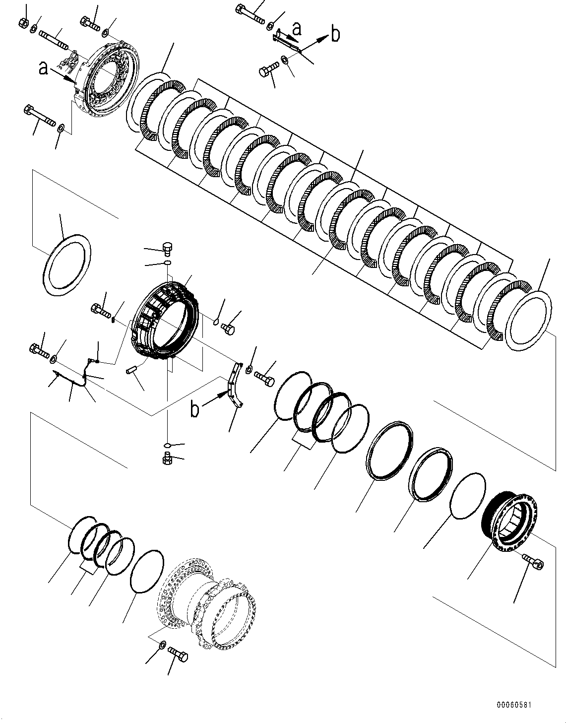 Komatsu parts book diagram for HD465-7E1 S/N 20001-UP (For EU): REAR AXLE, FINAL DRIVE, BRAKE, L.H. (2/3) (#20024-)