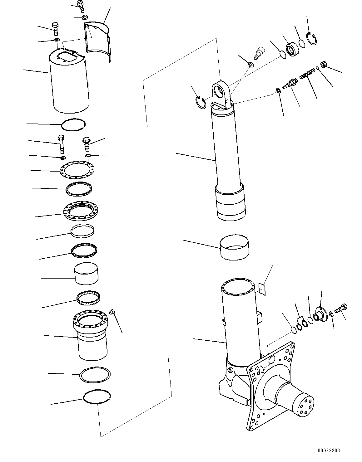 Komatsu parts book diagram for HD465-7E1 S/N 20001-UP (For EU): FRONT AXLE, CYLINDER L.H. (#20001-20043)