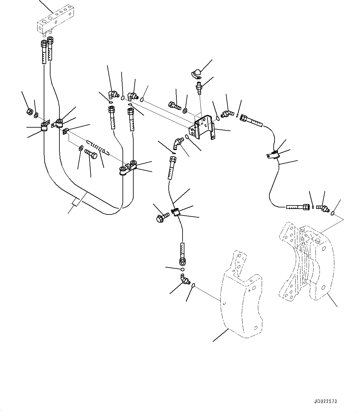 Komatsu parts book diagram for HD465-7E1 S/N 20001-UP (For EU): FRONT AXLE, BRAKE PIPING (1/2) (#20001-)
