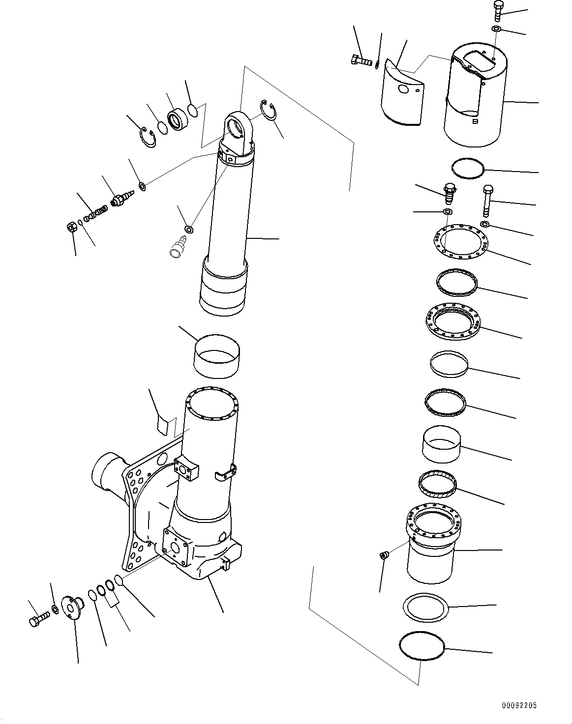 Komatsu parts book diagram for HD465-7E1 S/N 20001-UP (For EU): FRONT AXLE, CYLINDER R.H. (#20001-20043)