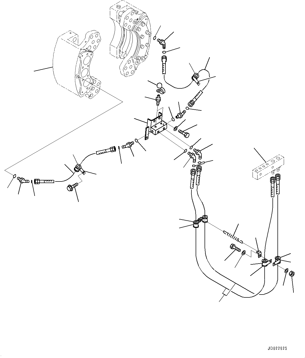 Komatsu parts book diagram for HD465-7E1 S/N 20001-UP (For EU): FRONT AXLE, BRAKE PIPING (2/2) (#20001-)