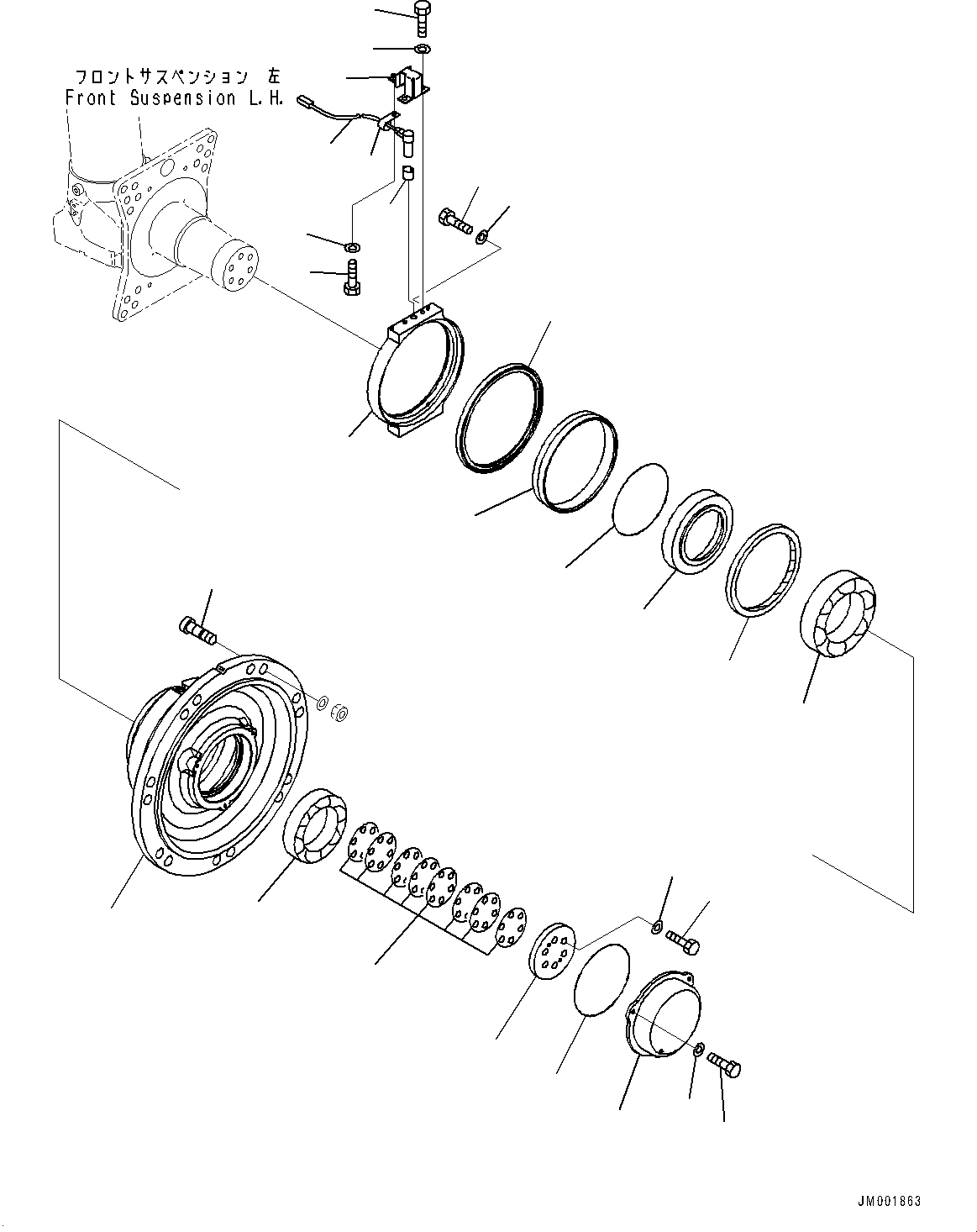 Komatsu parts book diagram for HD465-7E1 S/N 20001-UP (For EU): FRONT AXLE, HUB, L.H. (#20001-)
