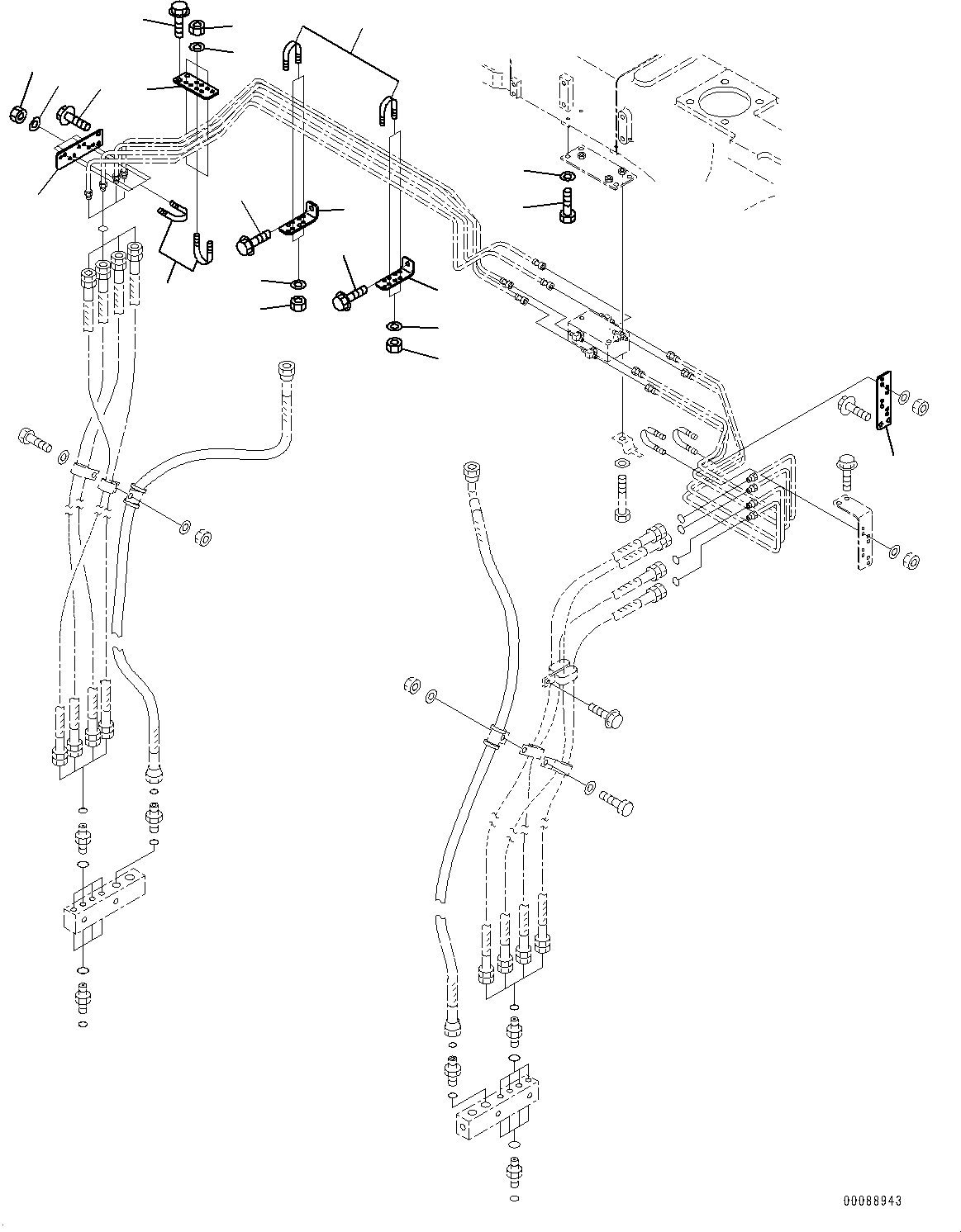Komatsu parts book diagram for HD465-7E1 S/N 20001-UP (For EU): AUTOMATIC SUSPENSION PIPING, VALVE PIPING (#20001-)
