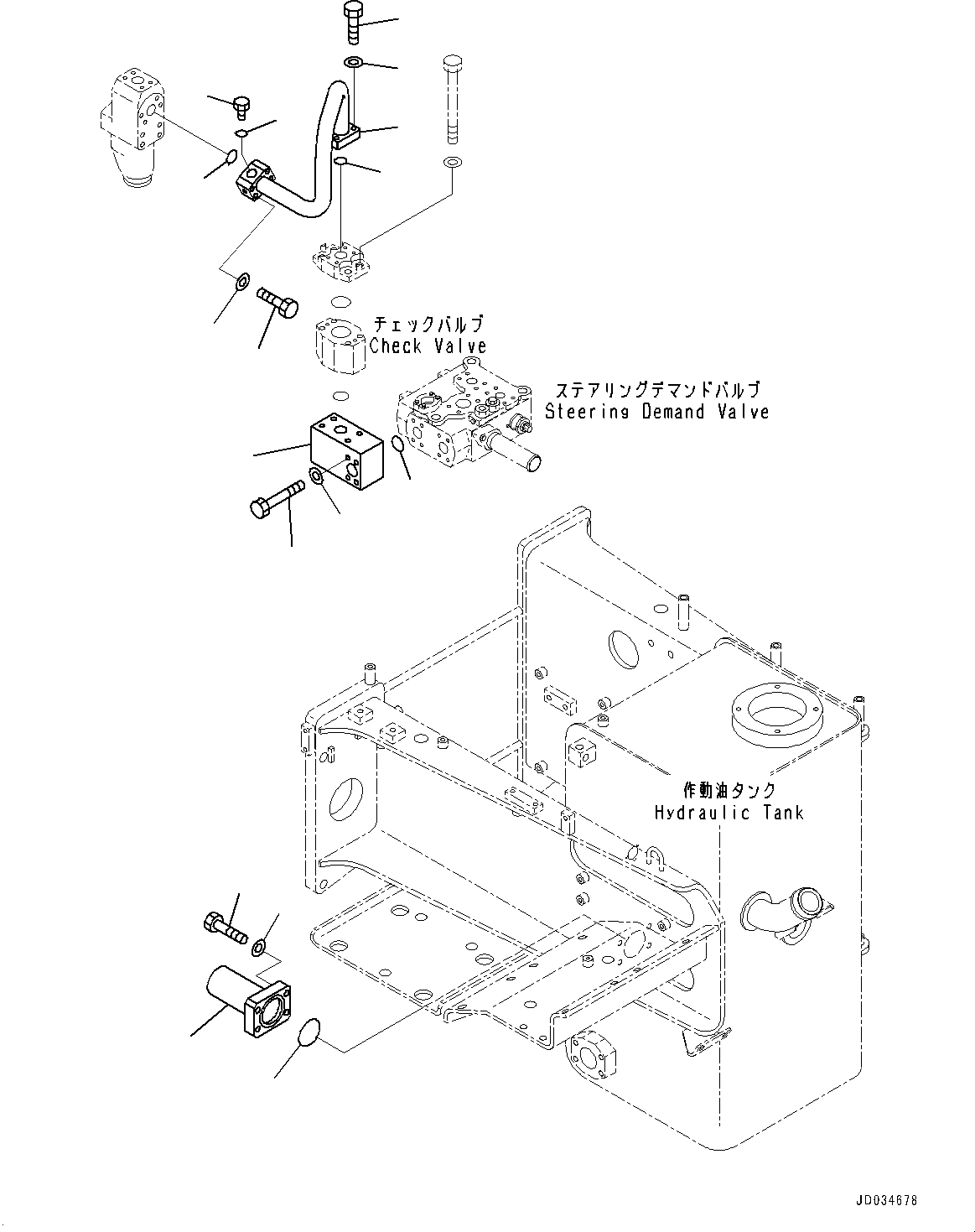 Komatsu parts book diagram for HD465-7E1 S/N 20001-UP (For EU): HYDRAULIC TANK, STEERING AND HOIST PIPING (1/6) (#20001-)