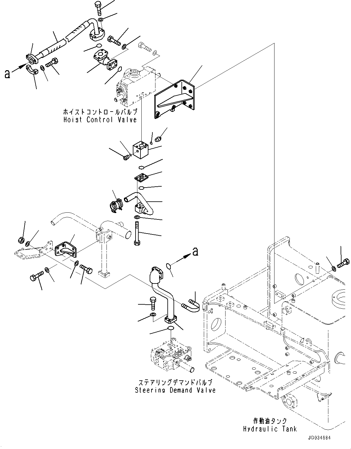 Komatsu parts book diagram for HD465-7E1 S/N 20001-UP (For EU): HYDRAULIC TANK, STEERING AND HOIST PIPING (3/6) (#20001-)