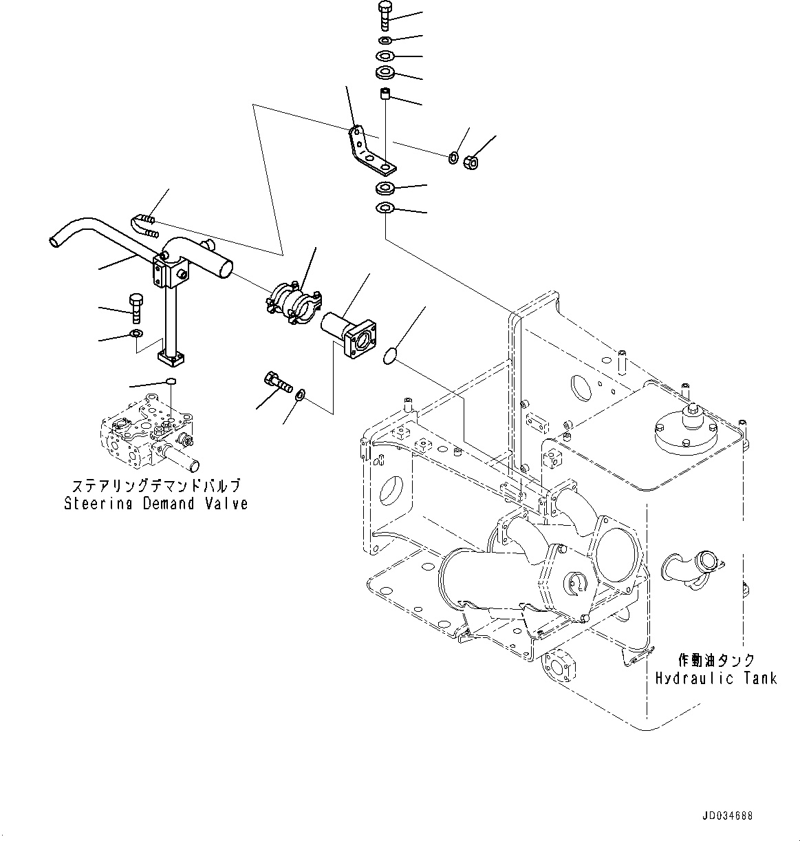 Komatsu parts book diagram for HD465-7E1 S/N 20001-UP (For EU): HYDRAULIC TANK, STEERING AND HOIST PIPING (4/6) (#20001-)