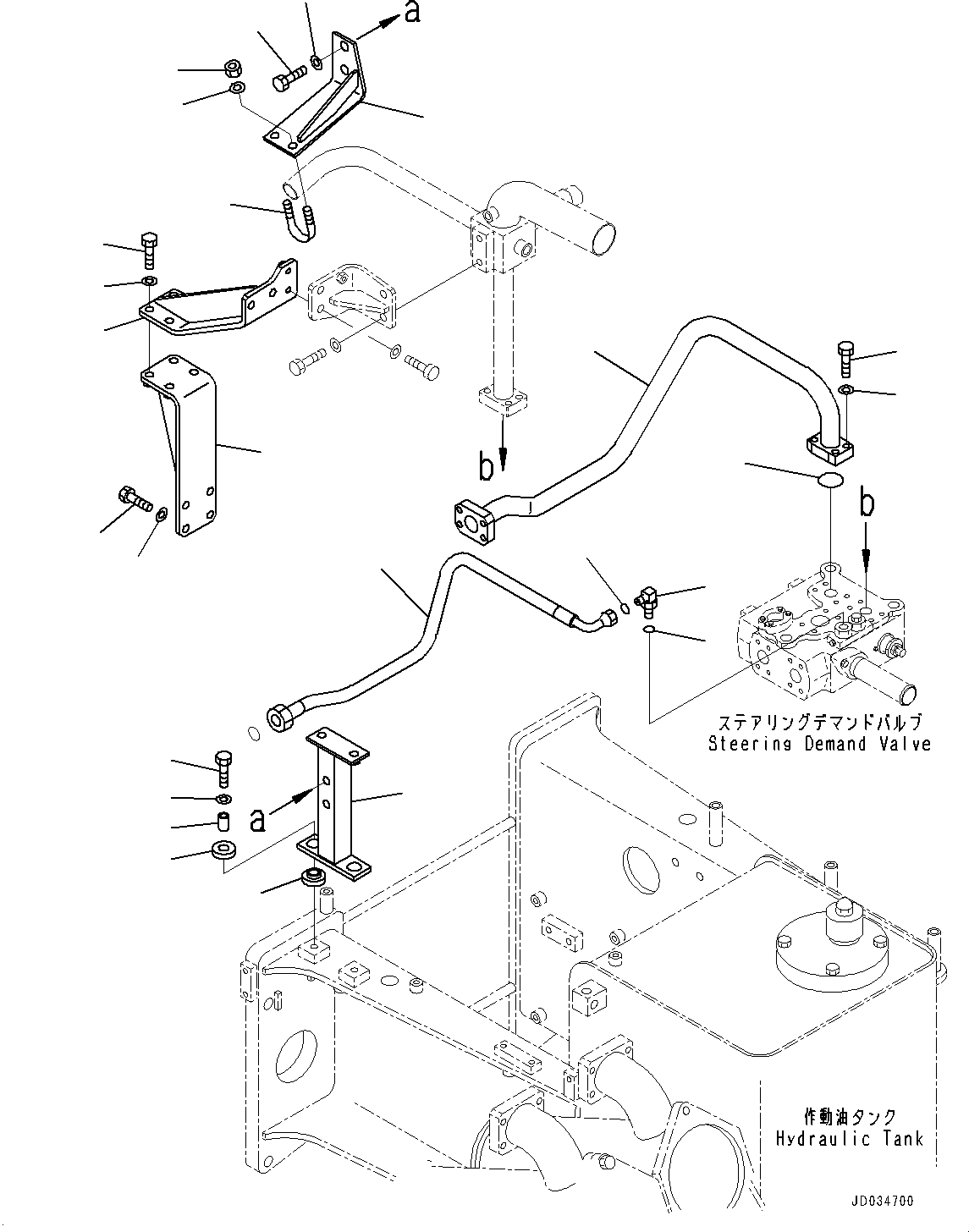 Komatsu parts book diagram for HD465-7E1 S/N 20001-UP (For EU): HYDRAULIC TANK, STEERING AND HOIST PIPING (6/6) (#20001-)