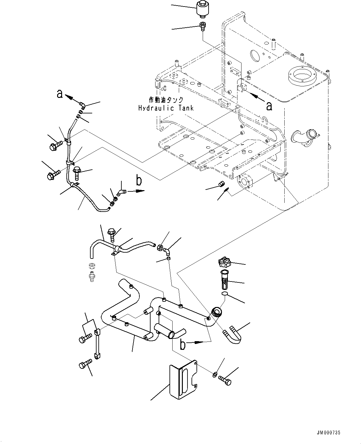 Komatsu parts book diagram for HD465-7E1 S/N 20001-UP (For EU): HYDRAULIC TANK, TRANSMISSION OIL FILLER (#20001-)