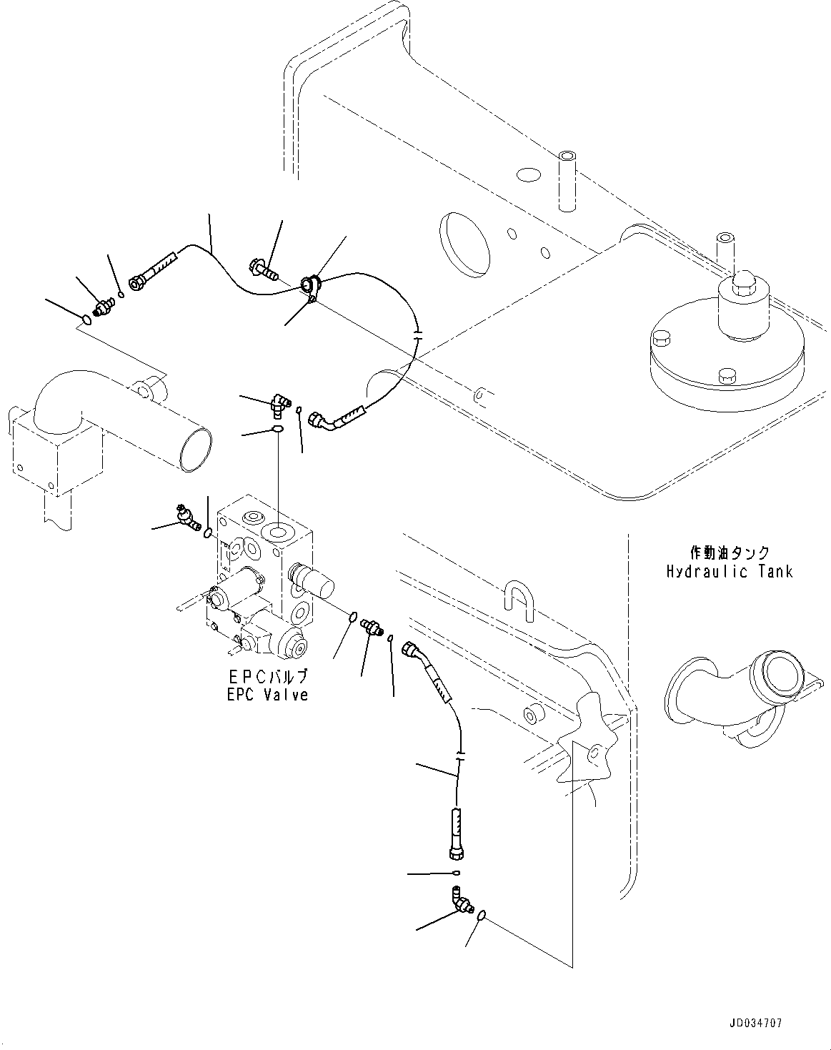 Komatsu parts book diagram for HD465-7E1 S/N 20001-UP (For EU): HYDRAULIC TANK, EPC VALVE PIPING (#20001-)