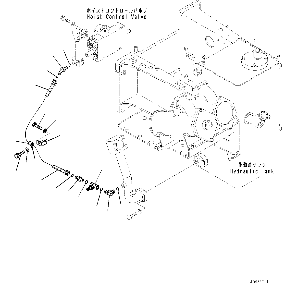 Komatsu parts book diagram for HD465-7E1 S/N 20001-UP (For EU): HYDRAULIC TANK, EMERGENCY BODY DOWN VALVE PIPING (#20001-)