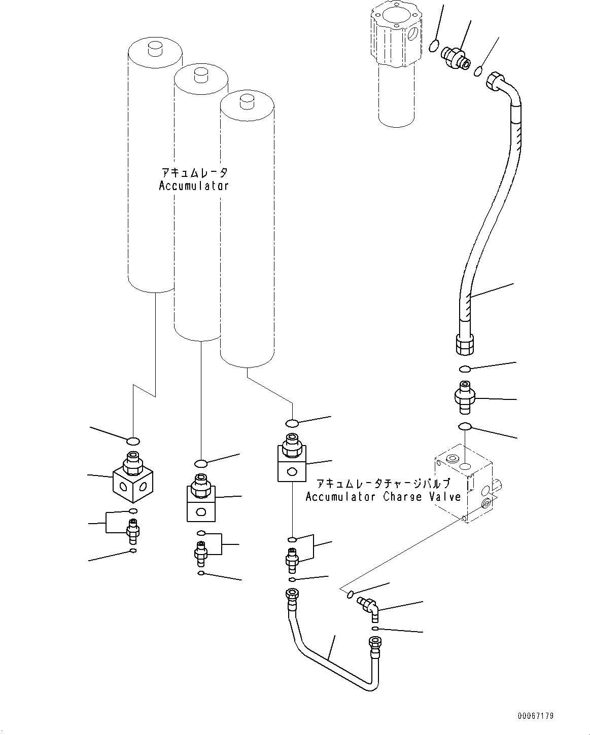 Komatsu parts book diagram for HD465-7E1 S/N 20001-UP (For EU): HYDRAULIC TANK, ACCUMULATOR CHARGE VALVE (#20001-)
