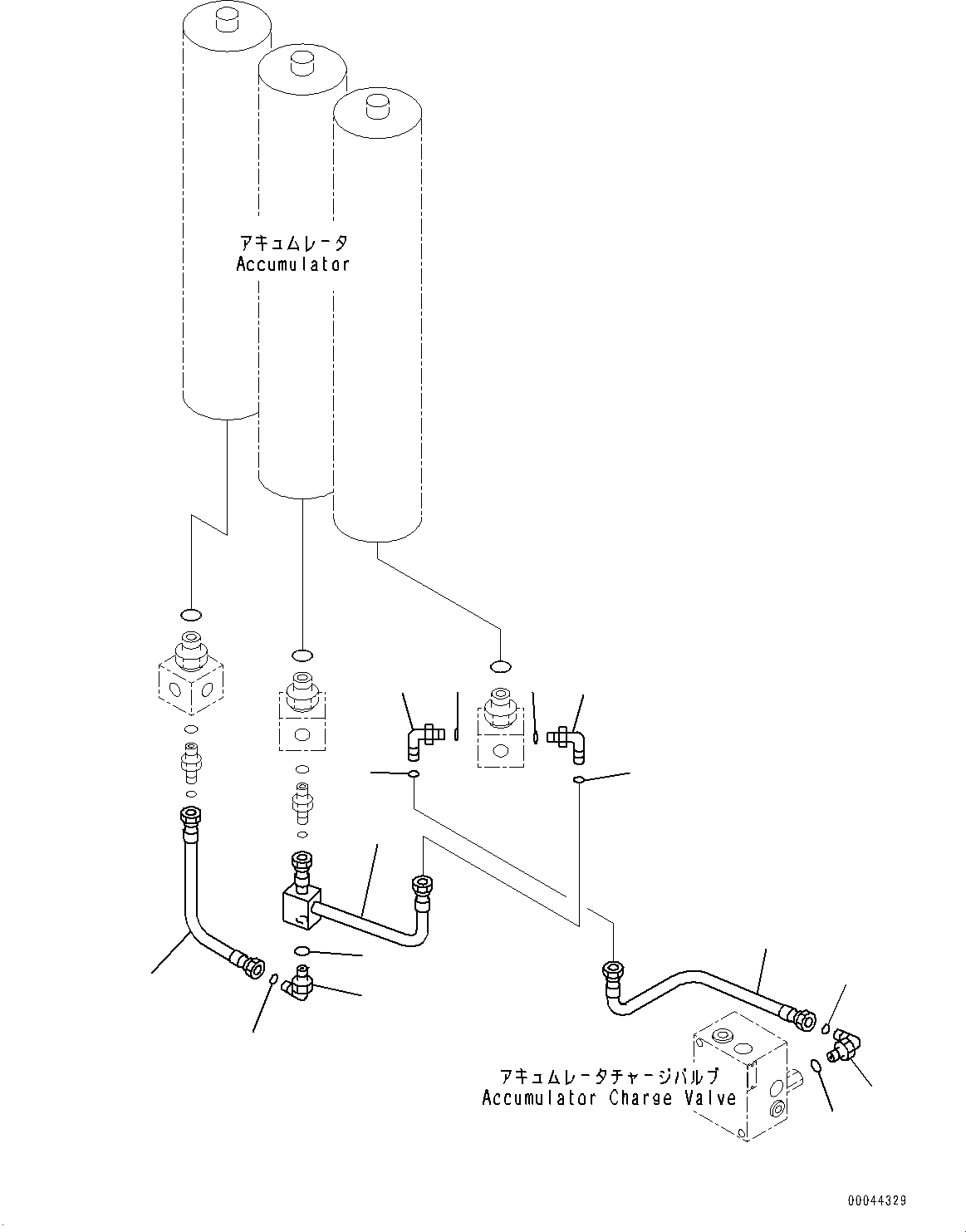 Komatsu parts book diagram for HD465-7E1 S/N 20001-UP (For EU): HYDRAULIC TANK, ACCUMULATOR PIPING (#20001-)