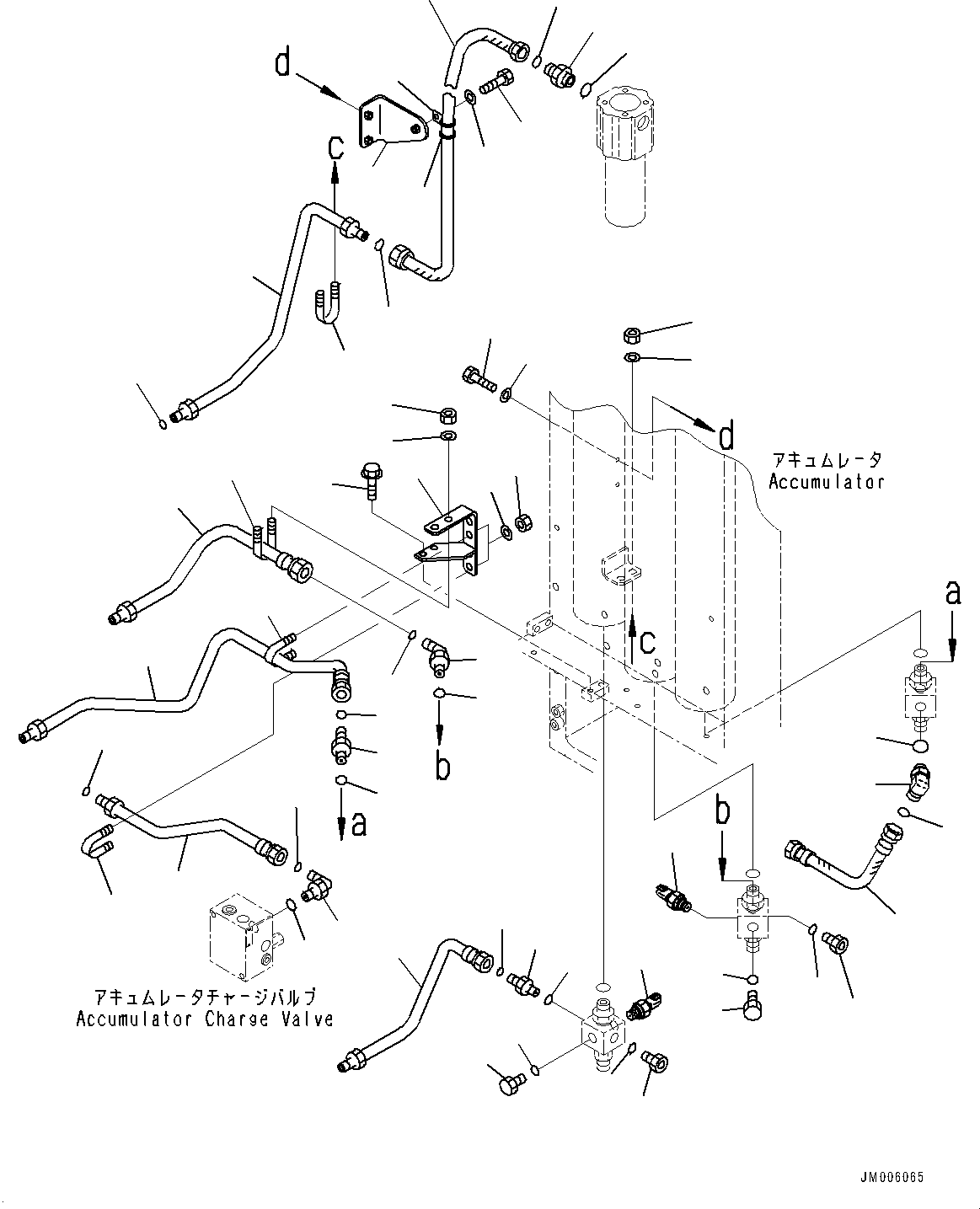 Komatsu parts book diagram for HD465-7E1 S/N 20001-UP (For EU): HYDRAULIC TANK, PARKING BRAKE PIPING (2/3) (#20001-)