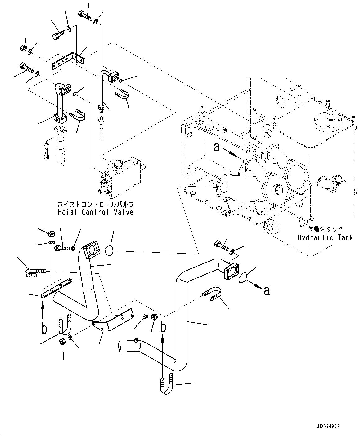 Komatsu parts book diagram for HD465-7E1 S/N 20001-UP (For EU): HYDRAULIC TANK, HOIST AND BRAKE COOLING PIPING (#20001-)