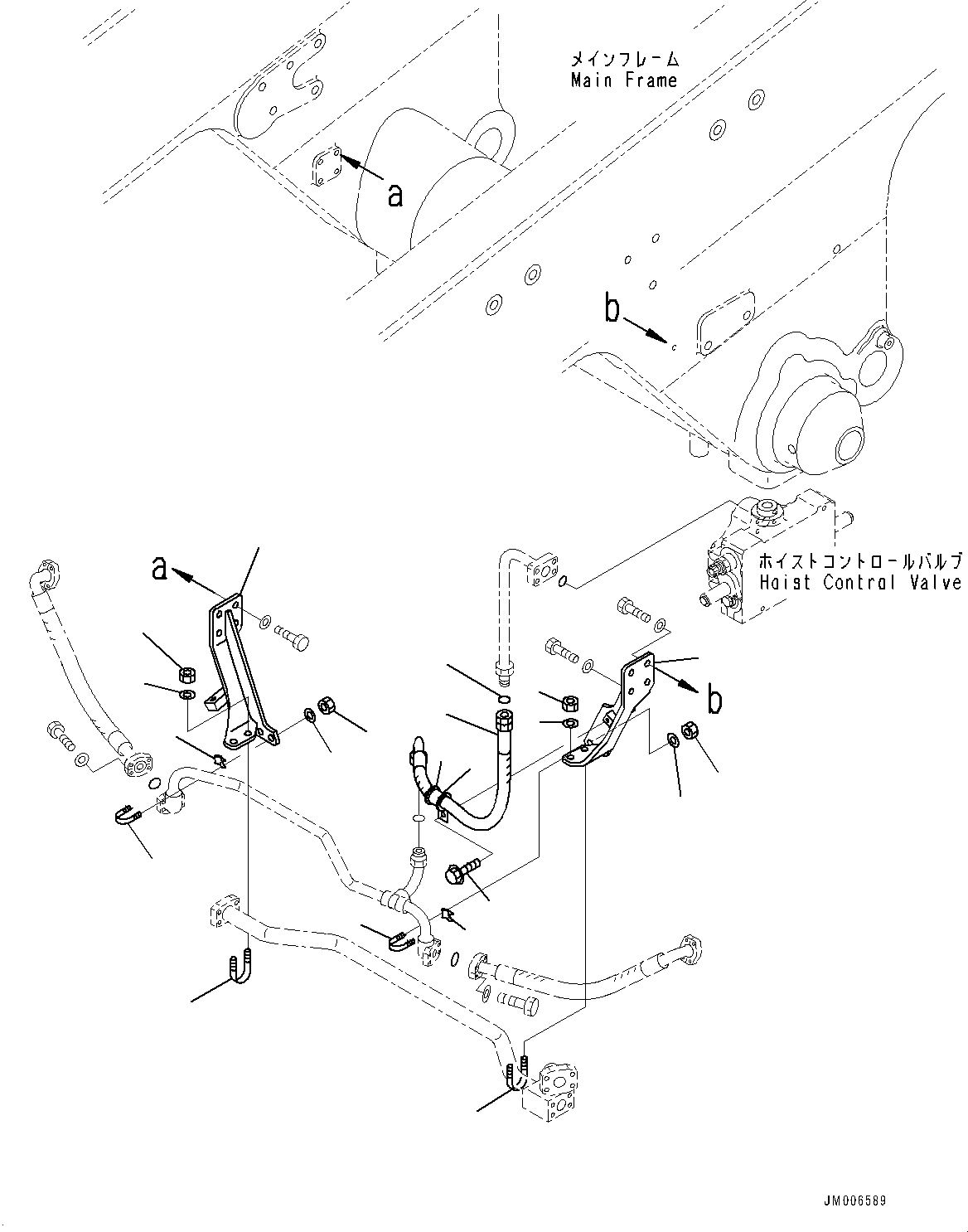 Komatsu parts book diagram for HD465-7E1 S/N 20001-UP (For EU): STEERING AND HOIST HYDRAULIC PIPING, HOIST CYLINDER PIPING (2/3) (#20001-)
